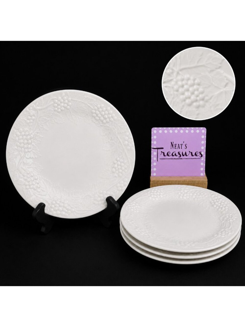 Tabletops VINEYARD Embossed Grape Vines Ceramic Oven Safe Salad Plates Set of 4